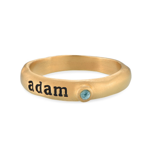 Stackable Engraved Ring with Birthstone in Gold Plating