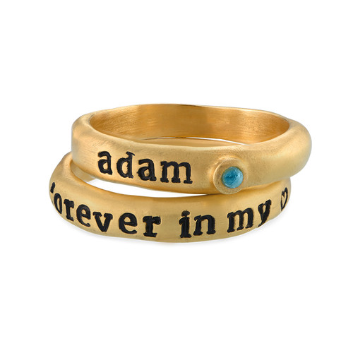 Stackable Engraved Ring with Birthstone in Gold Plating