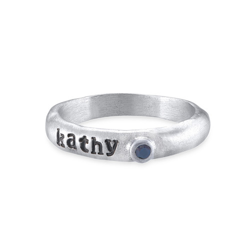 Stackable Engraved  Ring with Birthstone in Sterling Silver