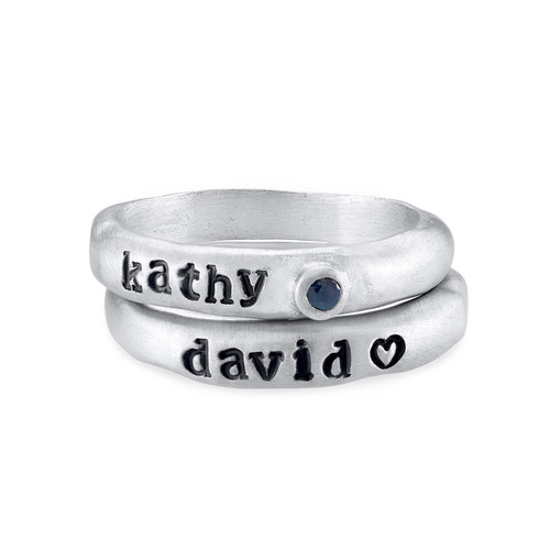 Stackable Engraved  Ring with Birthstone in Sterling Silver