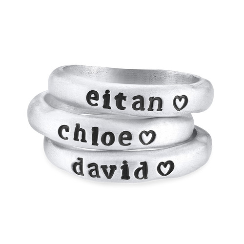 Stackable Engraved Ring with Names in Sterling Silver