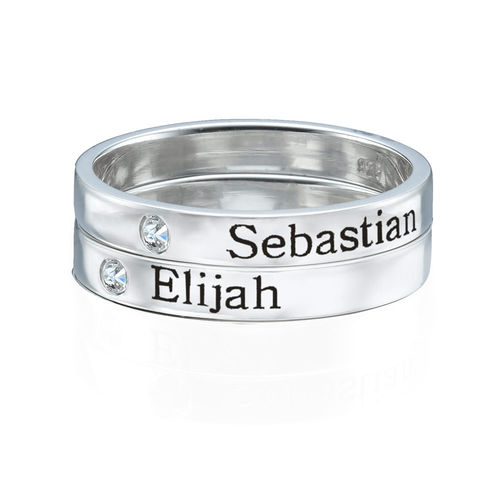 Stackable Name Ring in Silver with Diamond