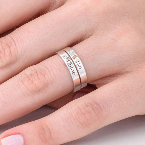 Stackable Name Ring in Silver with Diamond