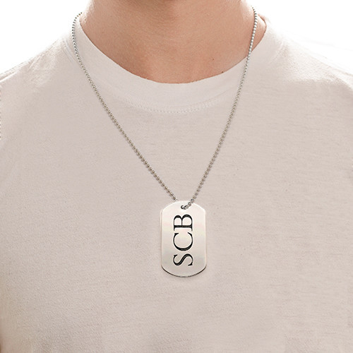 Stainless Steel Dog Tag Necklace with Initials