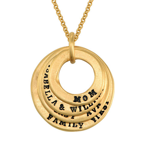 Stamped Family Disc Gold Plated Necklace