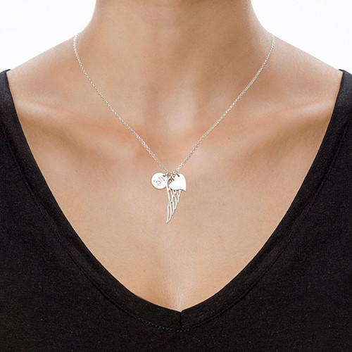 Sterling Silver Personalized Angel Wing Necklace