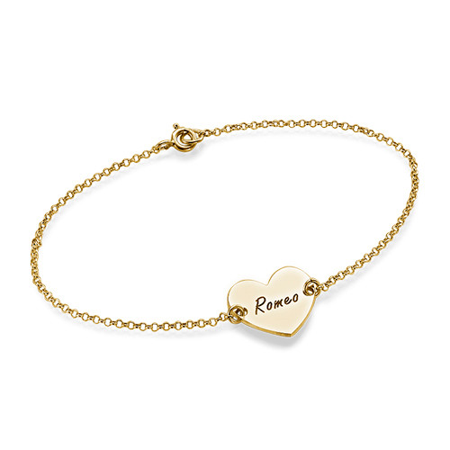 Engraved Heart Couples Bracelet in 18k Gold Plating