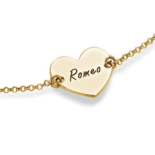 Engraved Heart Couples Bracelet in 18k Gold Plating