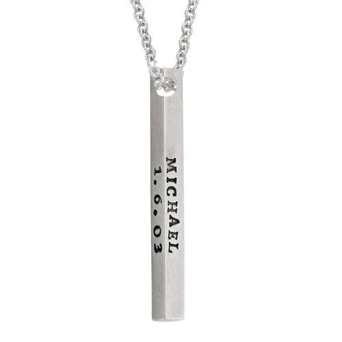 Sterling Silver 4 Sides Stamped Bar Necklace