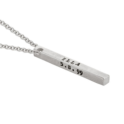 Sterling Silver 4 Sides Stamped Bar Necklace