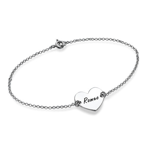 Sterling Silver Engraved Heart Couples Bracelet