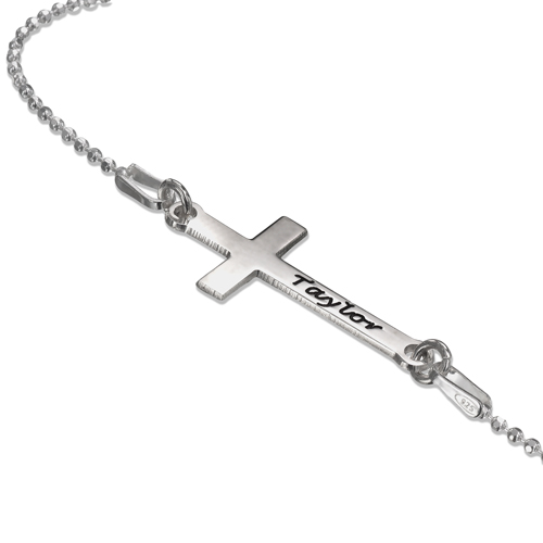 Side Cross Necklace in Sterling Silver