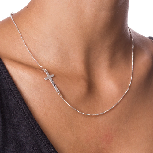 Side Cross Necklace in Sterling Silver