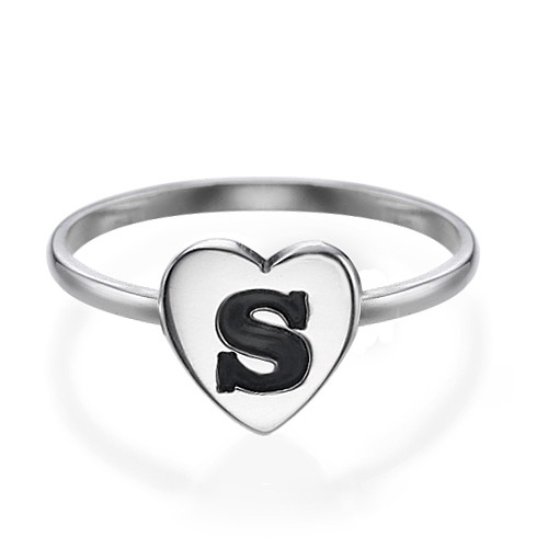 Sterling Silver Heart Initial Ring