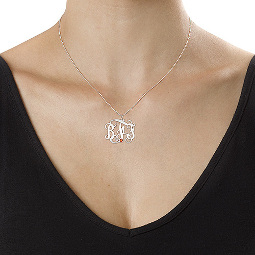 Silver Three Initial Monogram Necklace with Swarovski