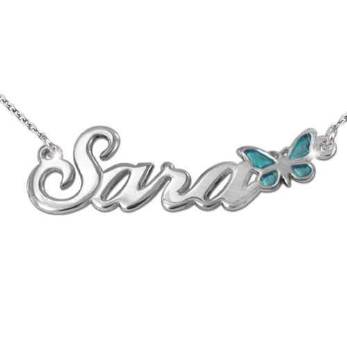 Sterling Silver Name Necklace with Color Charm