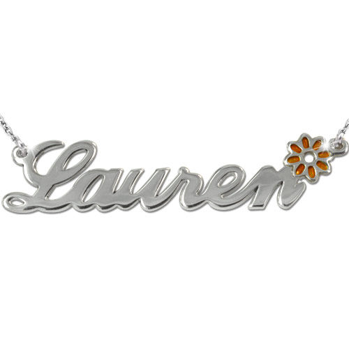 Sterling Silver Name Necklace with Color Charm