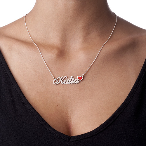 Sterling Silver Name Necklace with Color Charm