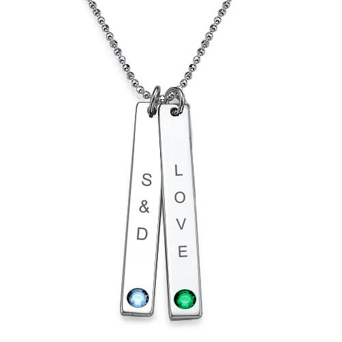 Vertical Sterling Silver Bar Necklace with Swarovski