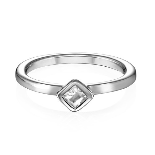 Sterling Silver Stackable Crystal Clear Rhombus Ring