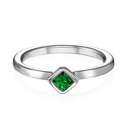 Sterling Silver Stackable Emerald Green Rhombus Ring