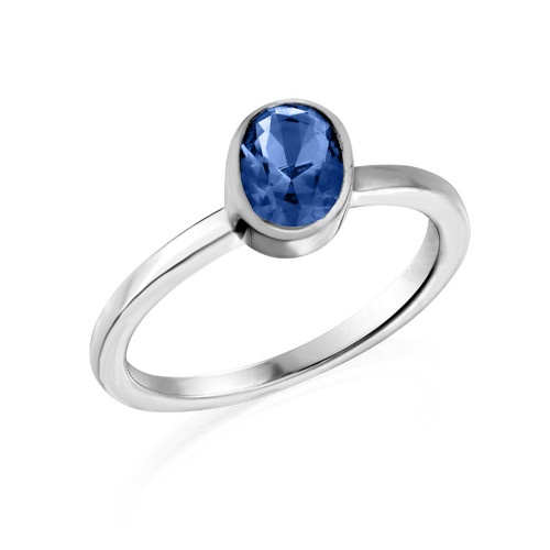 Sterling Silver Stackable Oval Blue Sapphire Ring