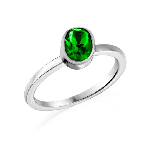 Sterling Silver Stackable Oval Emerald Ring