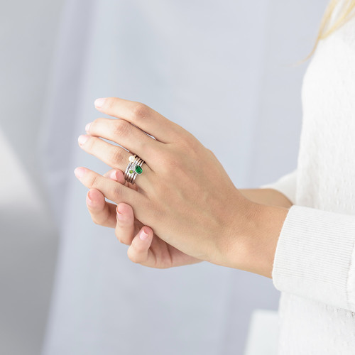 Sterling Silver Stackable Oval Emerald Ring