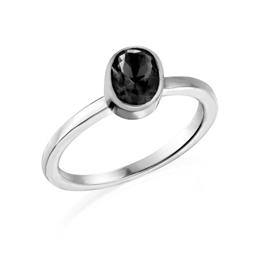Sterling Silver Stackable Oval Shock Black Ring