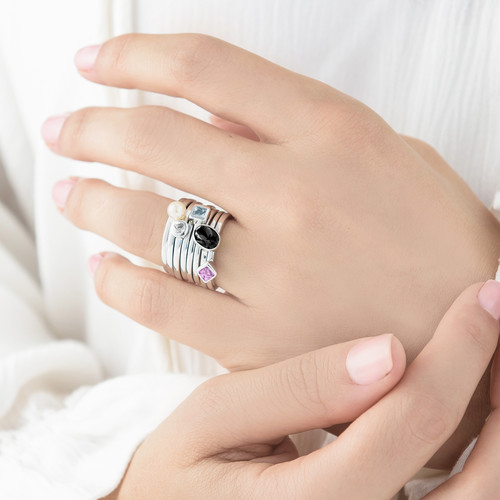 Sterling Silver Stackable Oval Shock Black Ring