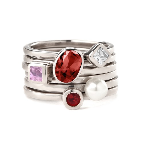 Sterling Silver Stackable Oval Velvet Red Ring