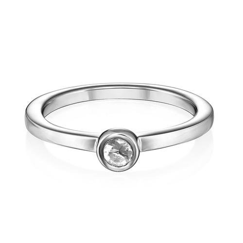 Sterling Silver Stackable Round Crystal Clear Ring