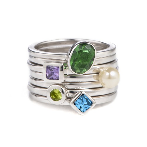 Sterling Silver Stackable Round Limelicious Green Ring