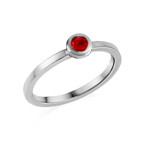 Sterling Silver Stackable Round Ruby Red Ring