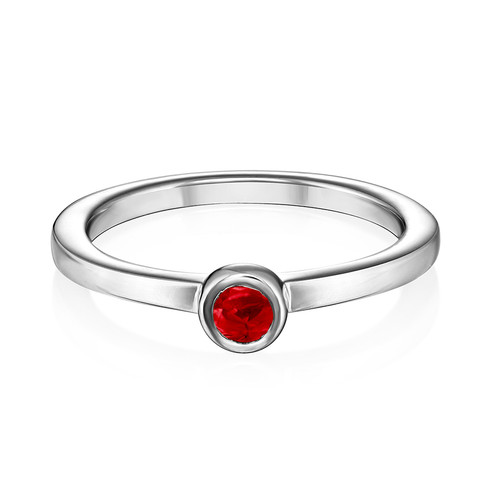 Sterling Silver Stackable Round Ruby Red Ring