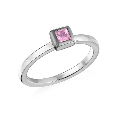 Sterling Silver Stackable Square Misty Rose Ring