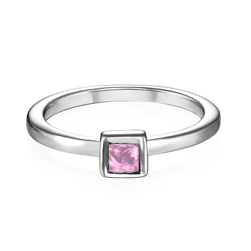 Sterling Silver Stackable Square Misty Rose Ring