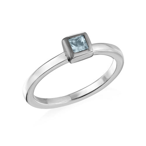 Sterling Silver Stackable Square Sky Blue Ring