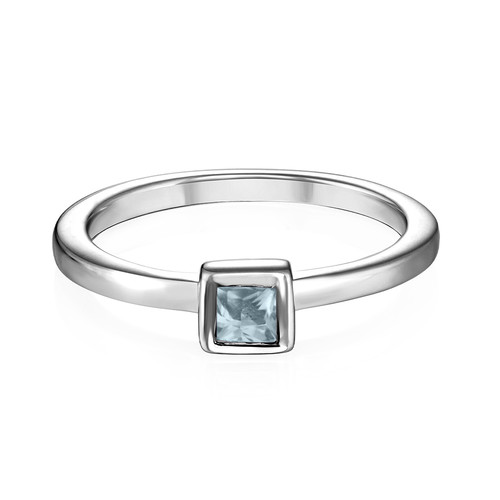 Sterling Silver Stackable Square Sky Blue Ring