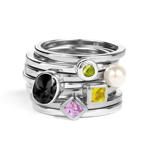 Sterling Silver Stackable Square Sunshine Yellow Ring