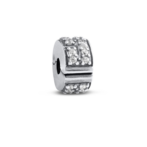 Stopper Silver Bead with Cubic Zirconia