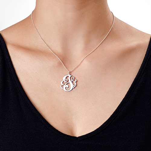 Swirly Initial Necklace in Sterling Silver