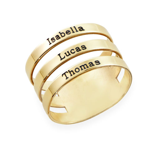 Three Name Ring in 10K Yellow Gold