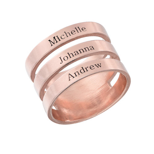 Three Names Ring in Rose Gold Plating