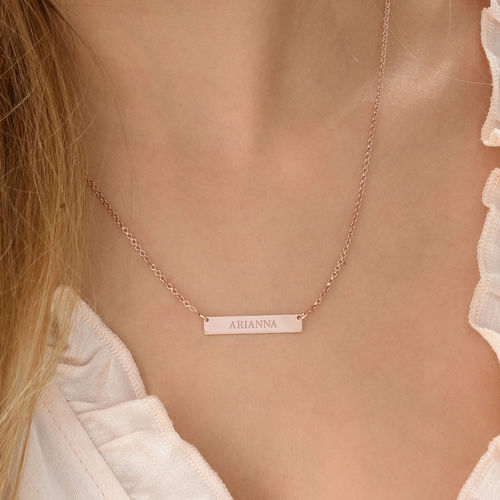 Tiny 18k Plated Rose Gold Bar Necklace with Engraving