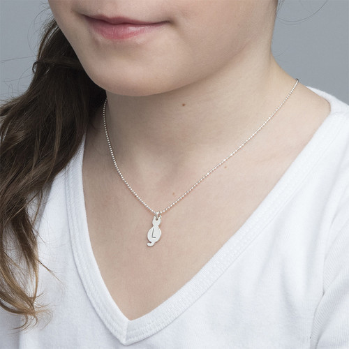 Tiny Cat Necklace with Initial in Sterling Silver