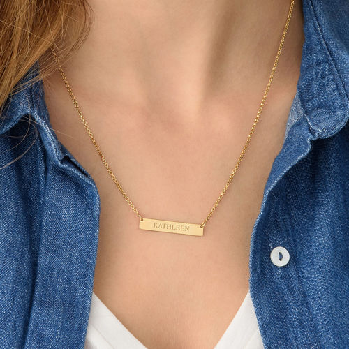 Tiny Engraved Bar Necklace in 18k Gold Plating