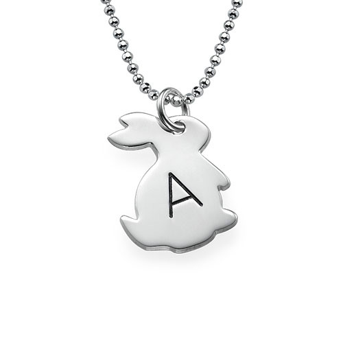 Tiny Rabbit Necklace with Initial in Silver