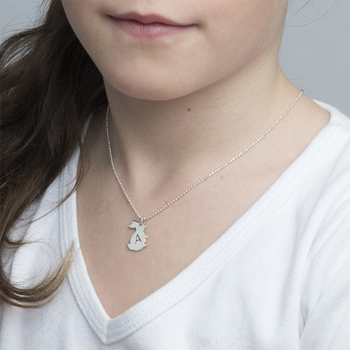 Tiny Rabbit Necklace with Initial in Silver