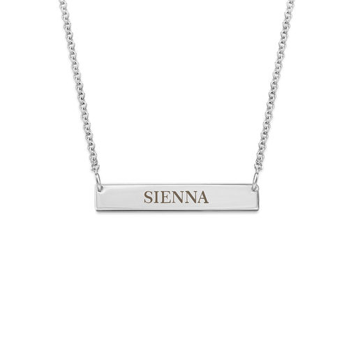 Tiny Silver Engraved Bar Necklace